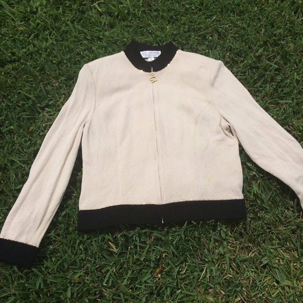 St.John Collection Cream Zip-Up Blazer